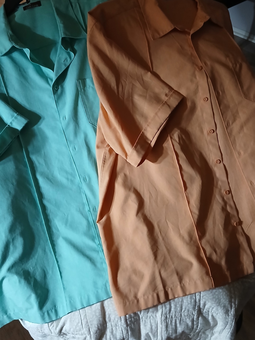 Men's Short-Sleeve Button-Up Shirts- Teal & Cantaloupe Short Sleeve 3XL Collared